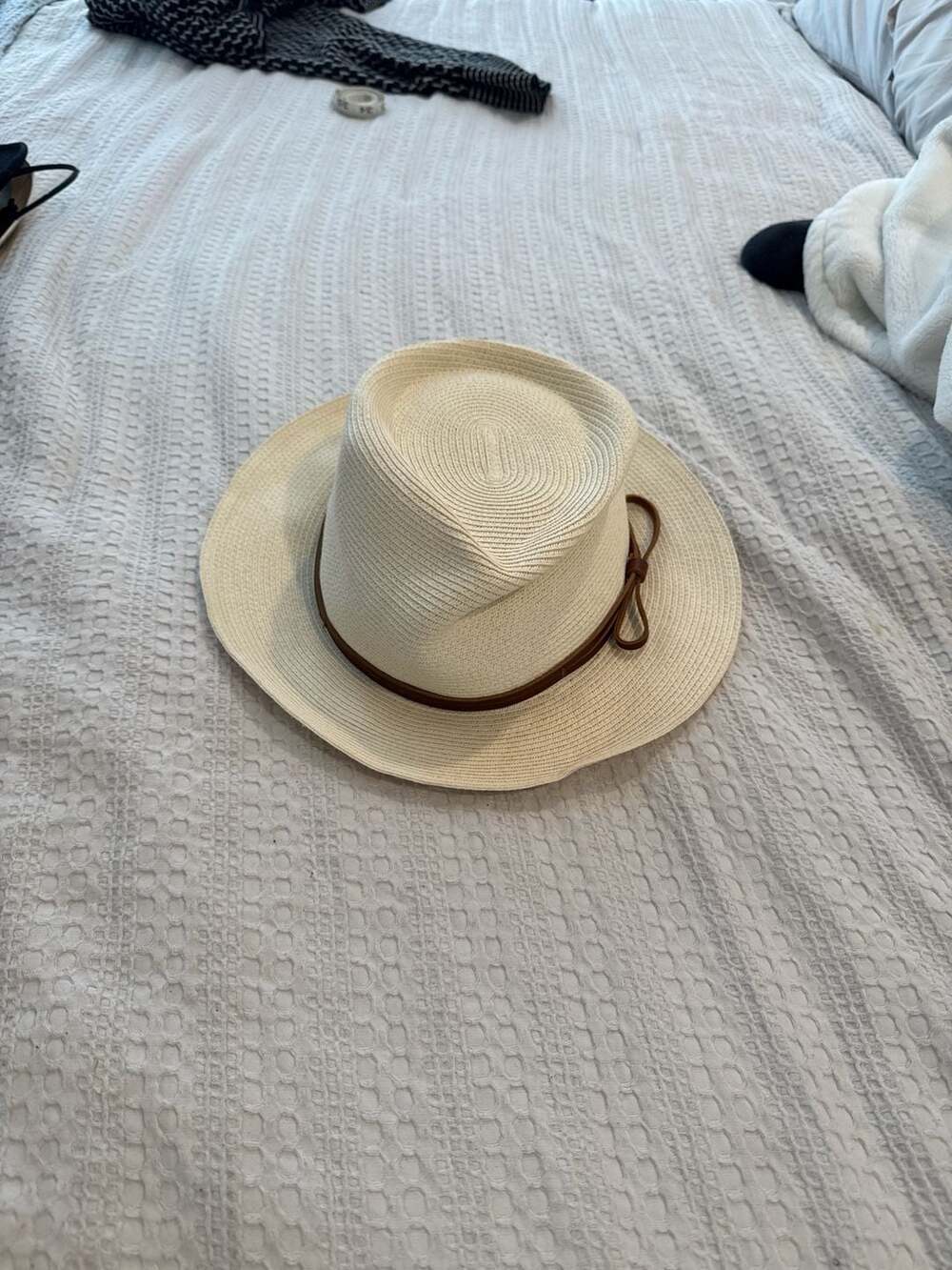 Anthropologie Embry Woven Straw Rancher Hat with Leather Tie